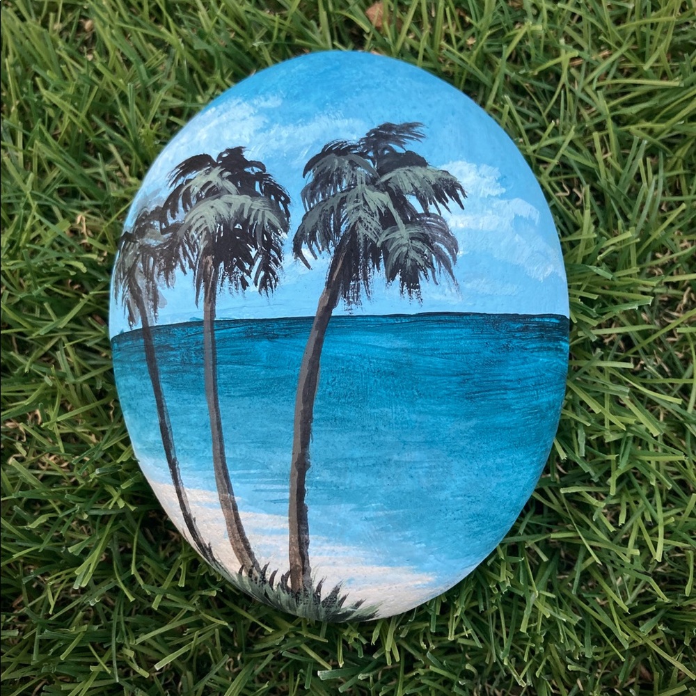 Palm Trees Hand Painted River Rock